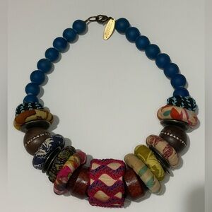 Lenora Dame Blue Bead Statement Necklace Handmade Boho Chunky